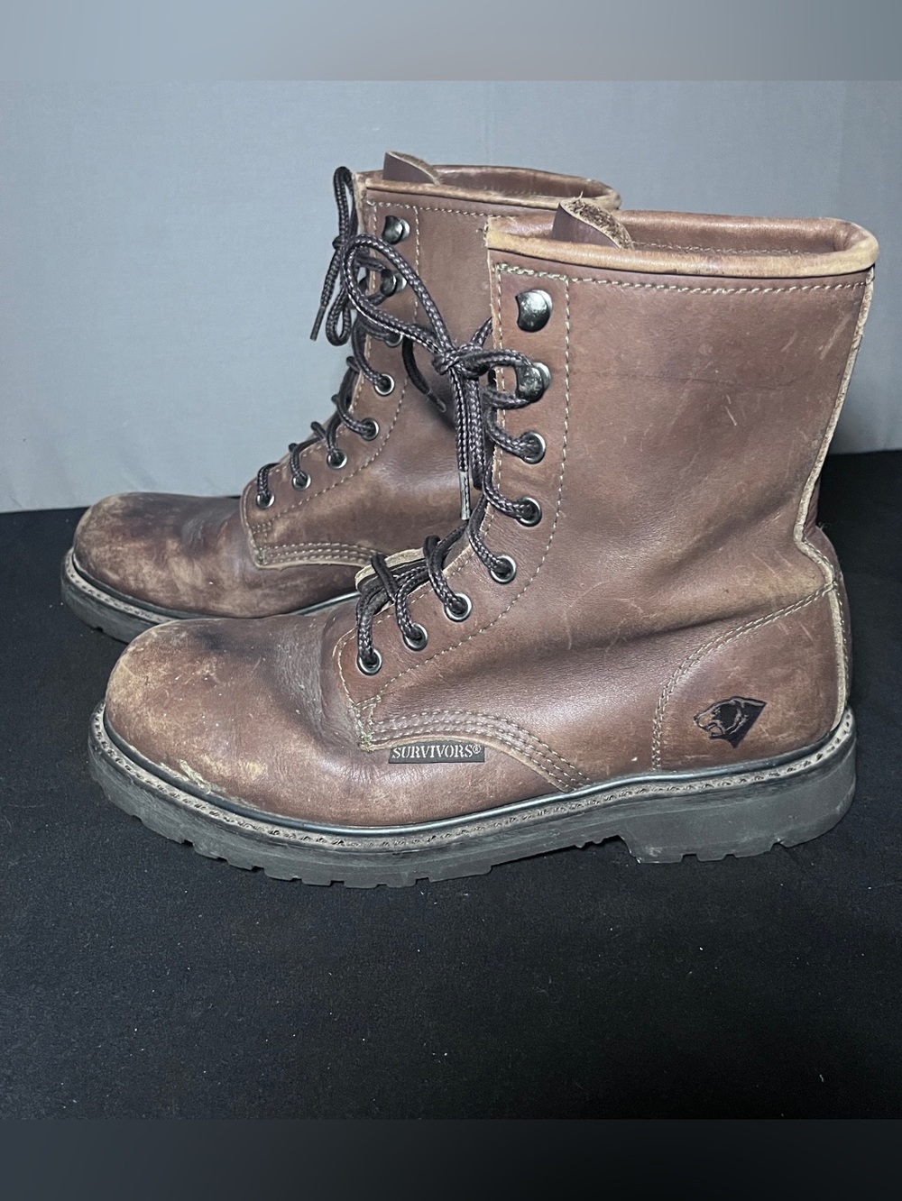 Men's Brown Leather Work Boots Size 8